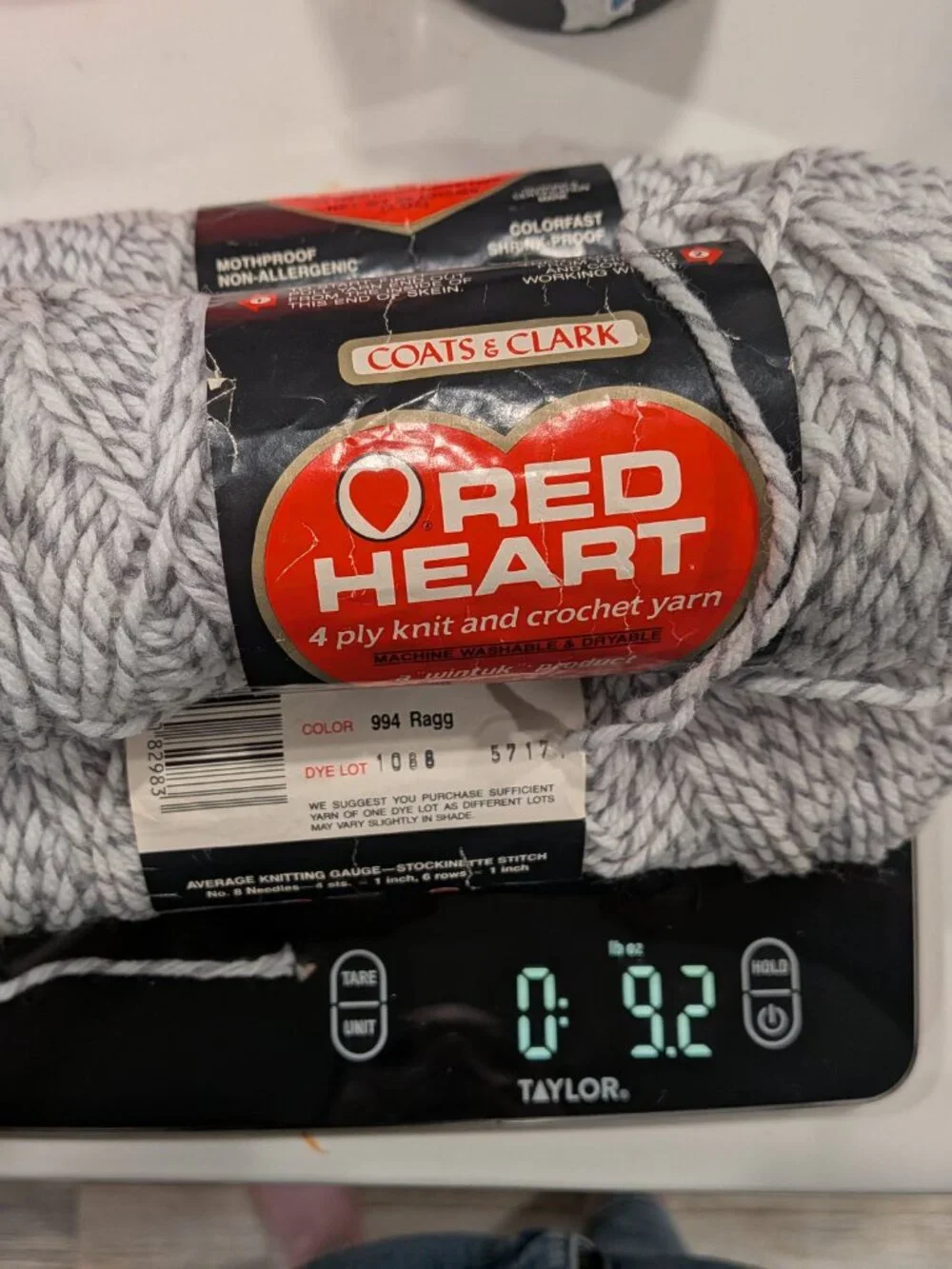 Vintage Red Heart Wintuk Ragg Gray Marled 4 Ply Yarn Lot of 3 Dye Lot 1088